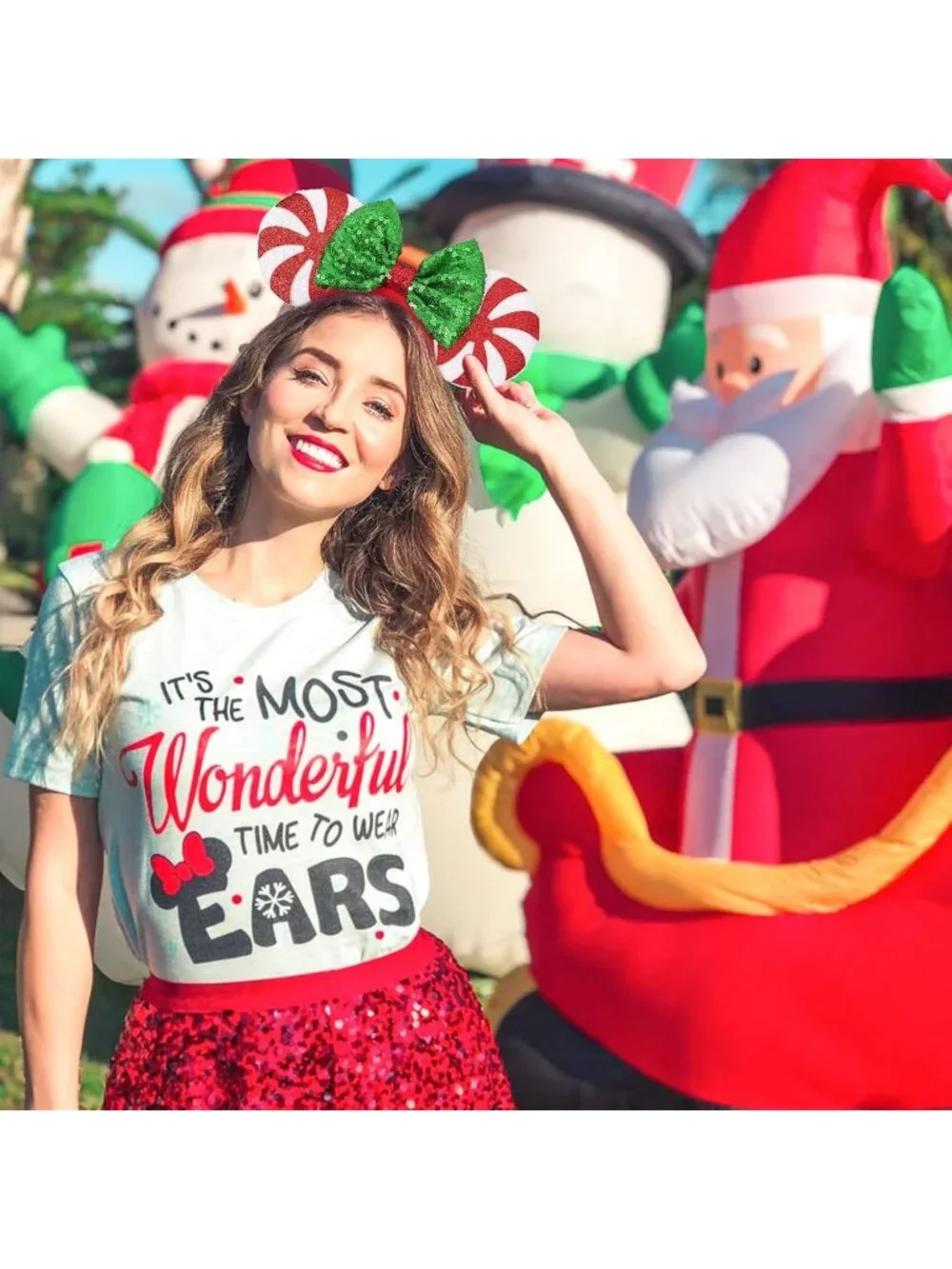 Women White Red Sparkly Sequin Mickey Mouse Costume Headband For Cosplay 2PCS